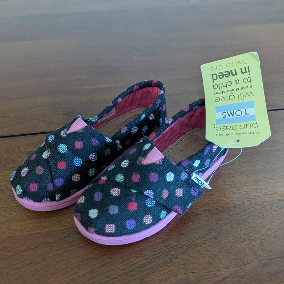 NWT Tom's Tiny Classic Alpargata Girls Slip-on Shoes Sneakers Pink Wool Dot T10 - Picture 5 of 9